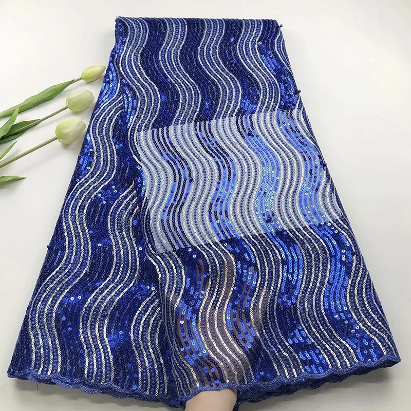 

Women dresses African net fabric HS247 double-colors big waves pattern design with sequins good quality French Tulle Lace Fabric