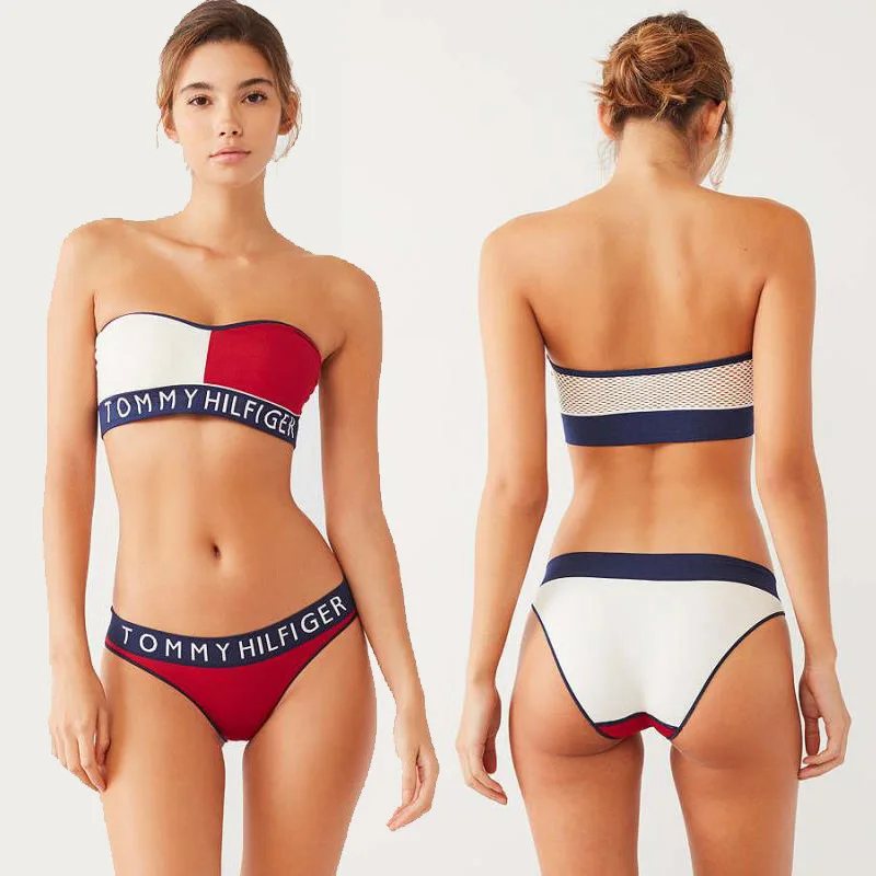 

Fit Body Bikini Swimsuit Letter Spelling Color Fashion Sexy Women Bikini Beach Contrast Color Brazilian Swimsuit Tankini