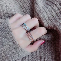 new fashion elegant design zircon multilayer crisscross rings for women adjustable mid finger knuckle rings students jewelry