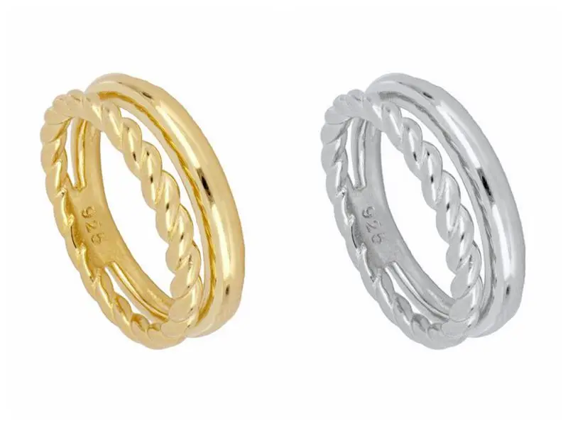

24k Gold-Plated/Silver Double Circle Hollow Out Ring Geometry Irregular Metal Distortion Multilayer Twist Metal Ring Jewelry