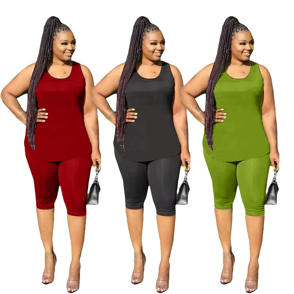 

RStylish Summer Tracksuit 2021 Women Solid Sleeveless Vest Tank Top Joggers Shorts Sportwear Yoga Two Piece Sets