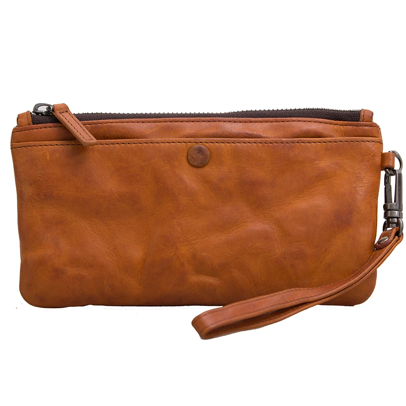 Мужской кожаный дизайнерский клатч в стиле ретро первый слой тонкий длинный