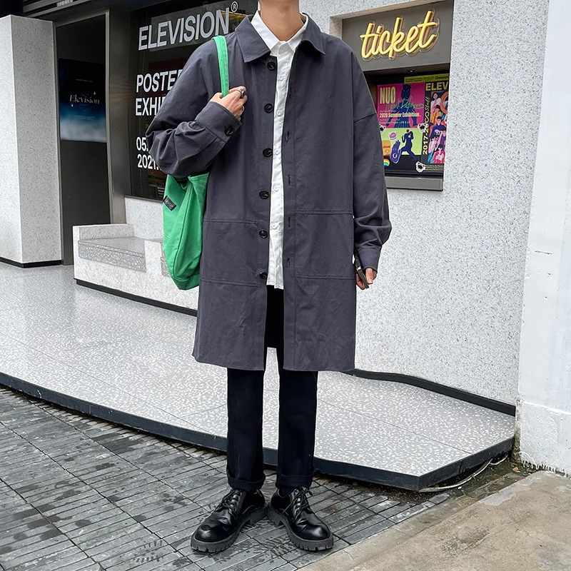 Тренчкот мужской многоцветный модная повседневная длинная куртка уличная