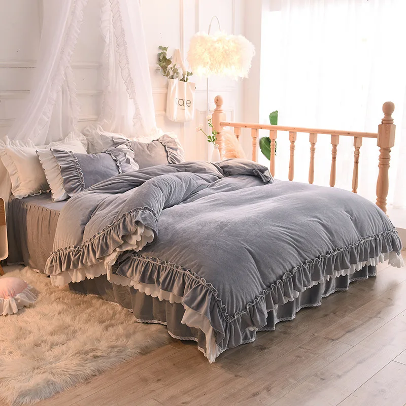 100% хлопковый толстый стеганый кружевной комплект постельного белья двухместная