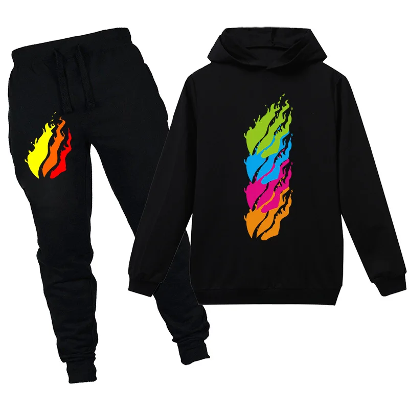 

Children's spring autumn print pattern Prestonplayz long-sleeved sweater hoodie pants suit boys girls sports leisure 2-piece set