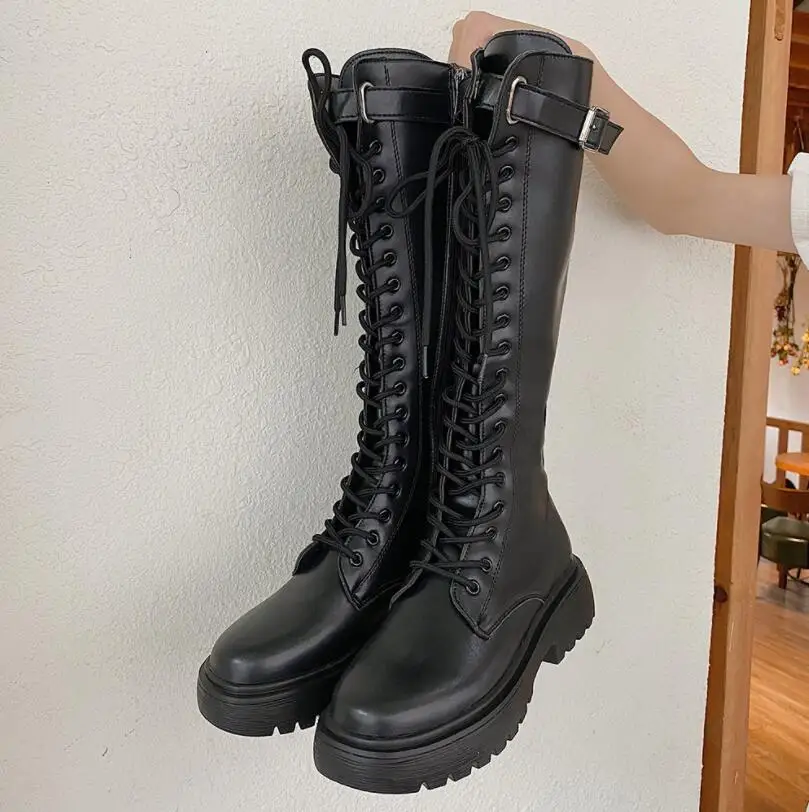 

2021 New Thicken Winter Knight Boots Women Knee High Long Square Heel Boots Retro Thick Motorcycle Boots Black White botas mujer