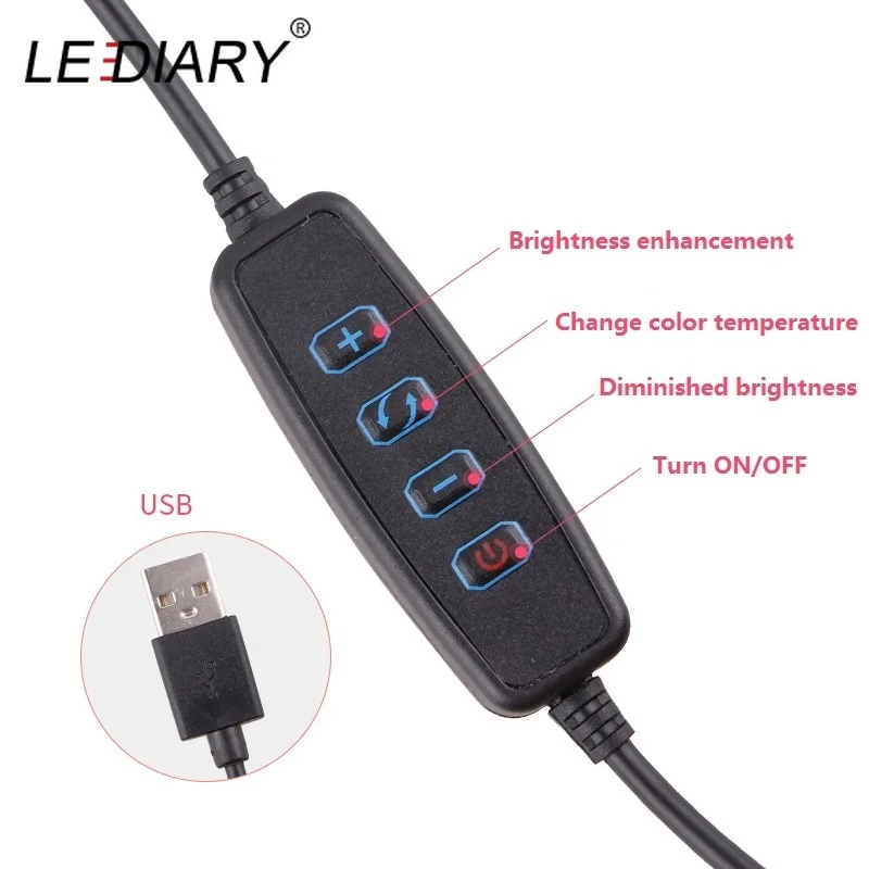 

LEDIARY 16/26CM Dimmable Live Streaming Ring Lamp USB Plug LED Ring Fill Light Photography Studio Phone Video With MiNi Tripod
