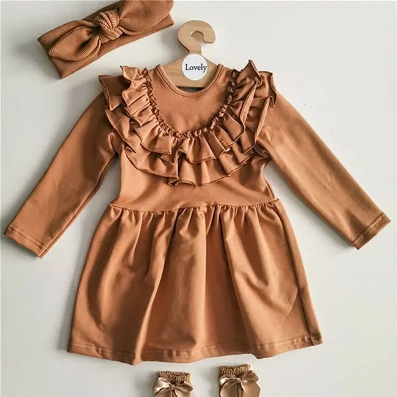 1-6Y Toddler Ruffle Dress Kids Baby Girls Party Casua Long Sleeve Headband Clothes Outfits Sundress | Детская одежда и обувь