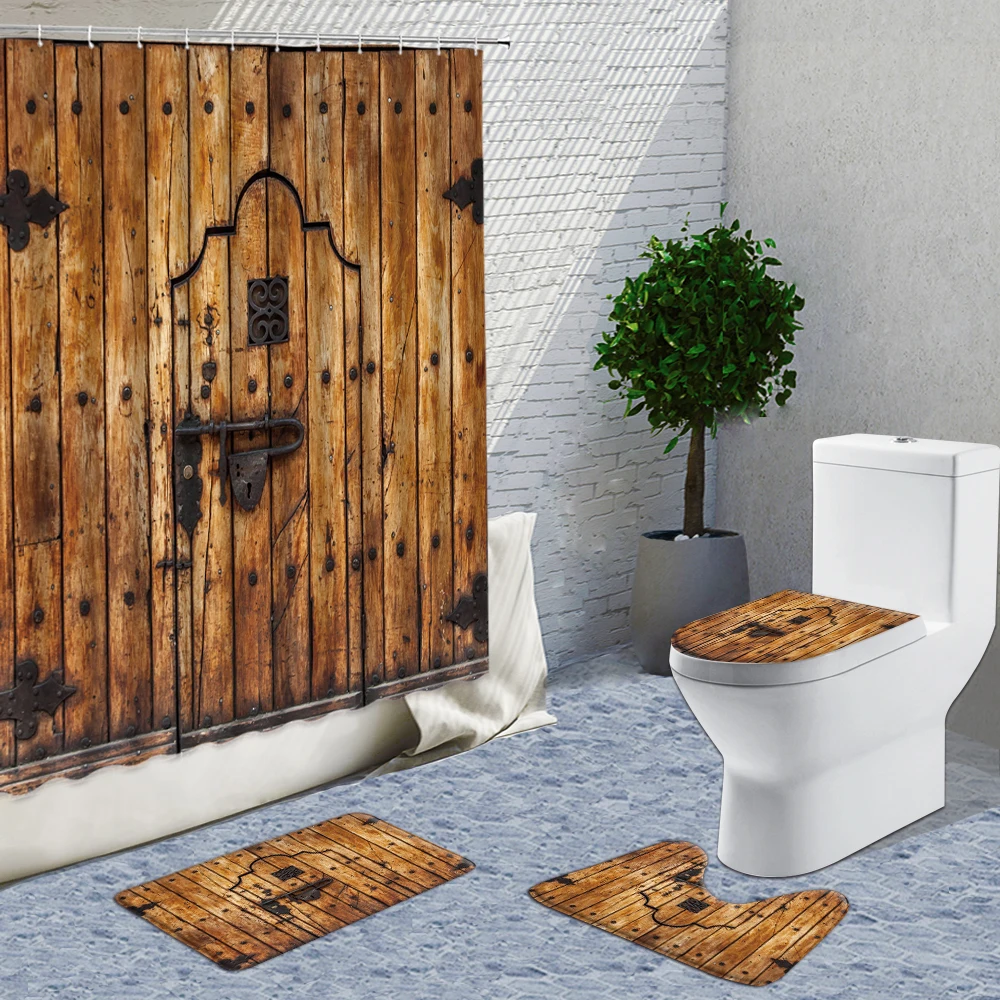 

Деревянная дверь, занавеска для душа, ткань, Северная Европа, Ретро Декор для ванной комнаты, предметы для дома, ванная комната, с прострочен...