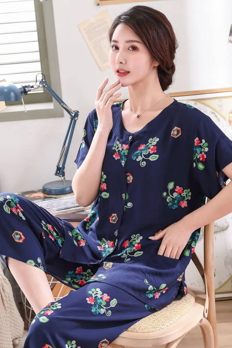 Пижама хлопковая для женщин среднего и пожилого возраста тонкая с коротким