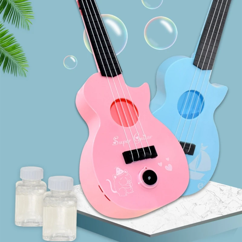 

New Bubble Machine Creative Ukulele for Children Free Bubble Liquid and Lanyard K3NE