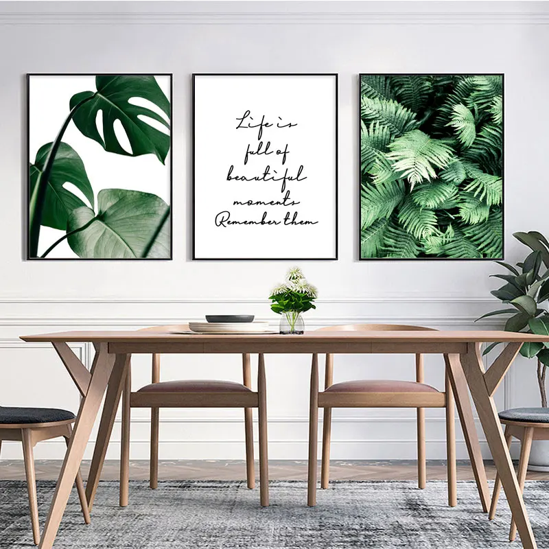 Зеленые растения папоротник монстеры холст живопись настенный плакат