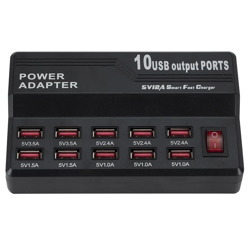 

Multi 10 Port 12A 60W Charger USB Power Quick Charge Station For iPhone 7 5 5S 6 6S Plus iPad LG Samsung AC Adapter