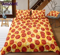 AHSNME Real 3D Pattern Food Theme Cover Set Polyester Golden Pizza Cake Chips Bedding Set Super King Queen Full Size Bed Set