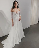 2021 off shoulder wedding dress half sleeve chiffon simple beach bridal gowns pleat vestidos de novia robe de soir%c3%a9e de mariage