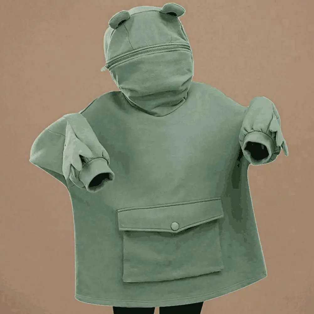 

Women Hoodies Frog Sweatshirt Sweat Animal Cartoon Hooded Jacket Women Tops Overall Autumn Thick Loose Harajuku Solid Hoodies