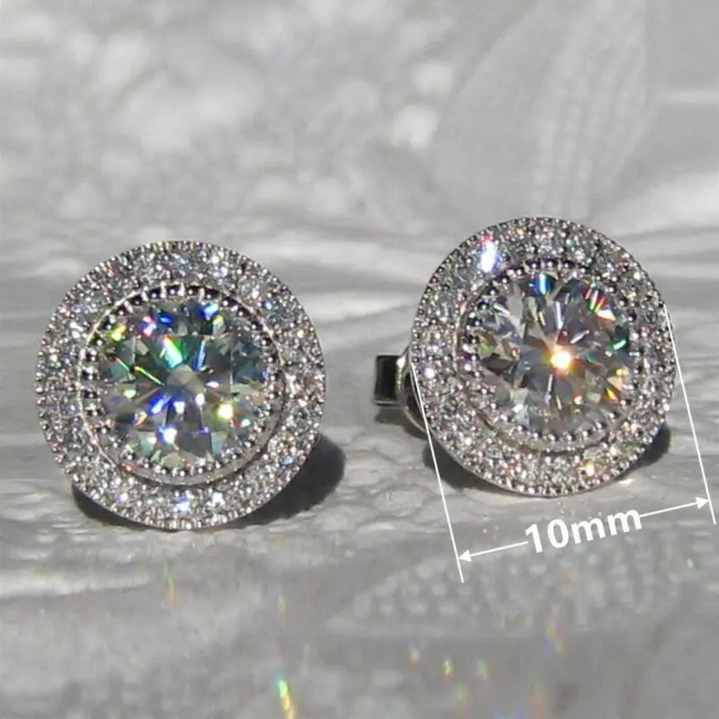 

Women Wedding Jewelry Gorgeous White Sapphire Round Cut Silver Stud Earrings