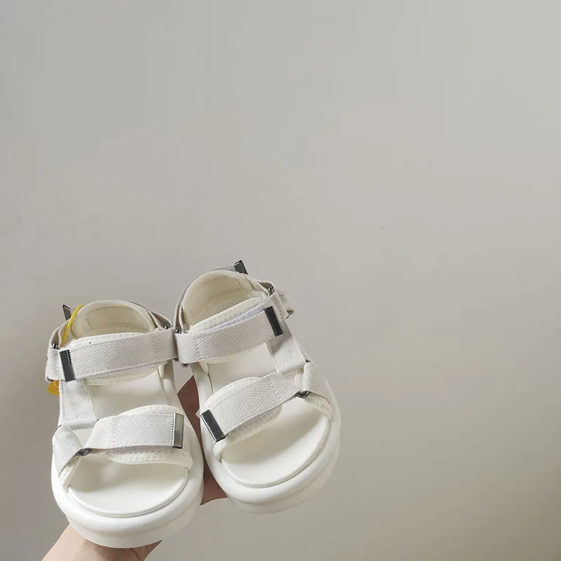 

2021 Summer New Children Solid Color Sandals Boys and Girls Ribbon Beach Shoes Comfortable Soft Soled Toddler Kids Sandals
