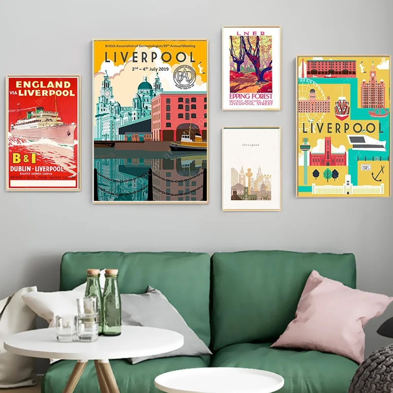Ливерпуль Великобритания Европа винтажные туристические плакаты холст картины