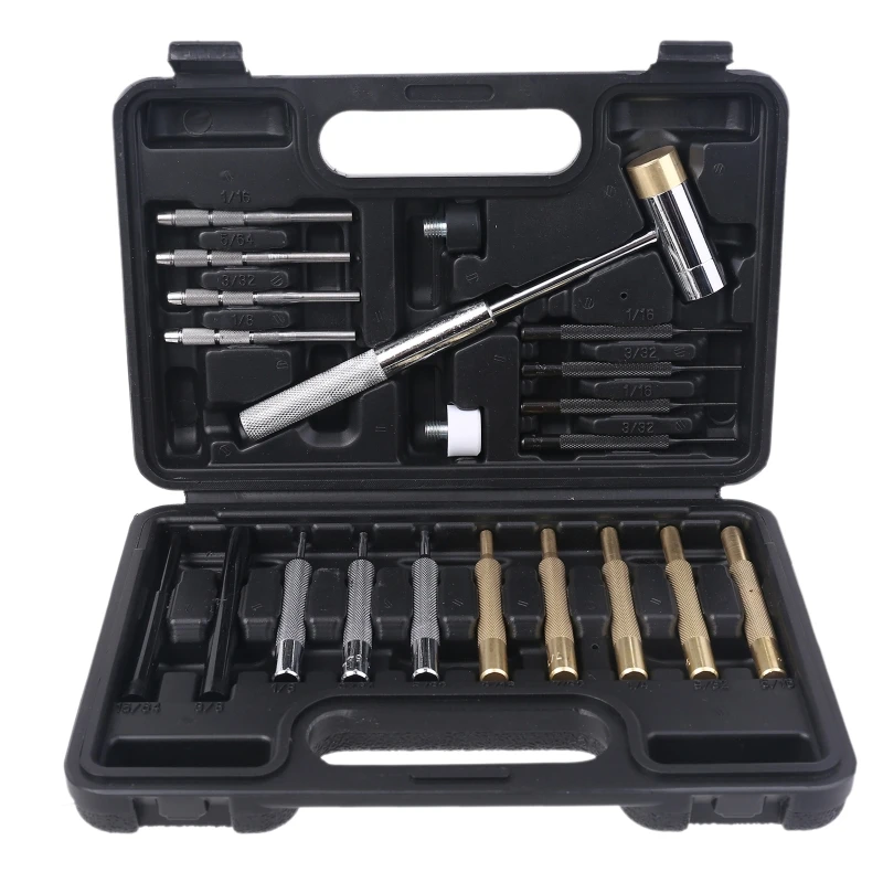 

21pcs Professional Punch Tool Set Steel Pin Hammer Brass Leathercraft Repair Kit E56C