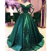 emerald green lace quinceanera dresses ball gown mexican beaded princess masquerade long sleeve sweet 16 prom dress 15 year old