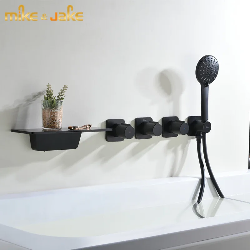 Матовый черный смеситель для ванны Водопад набор с душевой лейкой водопроводный