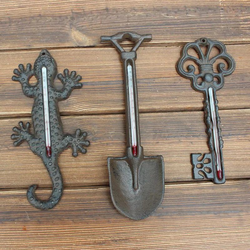 Term&oacute;metro para colgar en la pared, accesorio pastoral europeo y americano de hierro fundido, arte retro creativo, patio simple, sala de estar, hogar, beb&eacute;-0