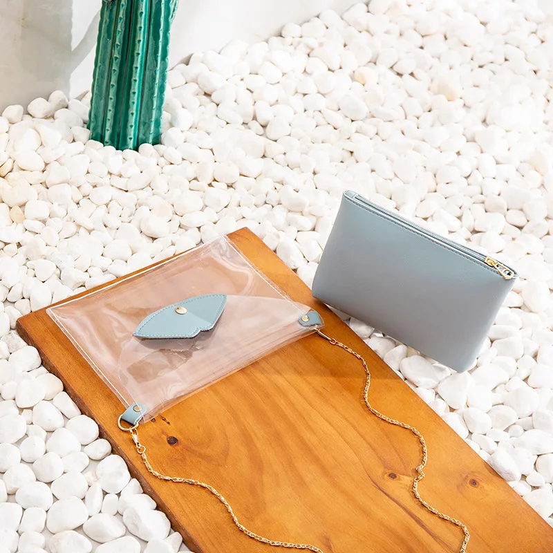 

2020 Korean Fashion 2 Pieces transparent Women Bag New Chain strap Clear Shoulder Bag for women Small Solid Female Handbags