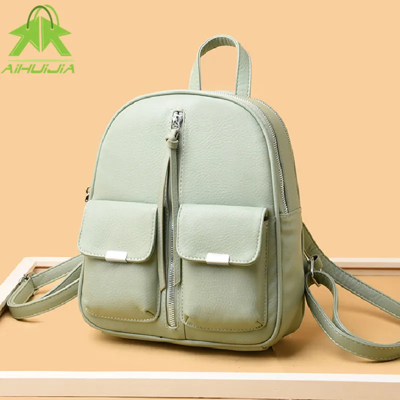 

Multifunction Female Pu Leather Backpack Fashion Zipper Shoulder Messenger Bag Travel Handbag Large Capacity Woman School Bag