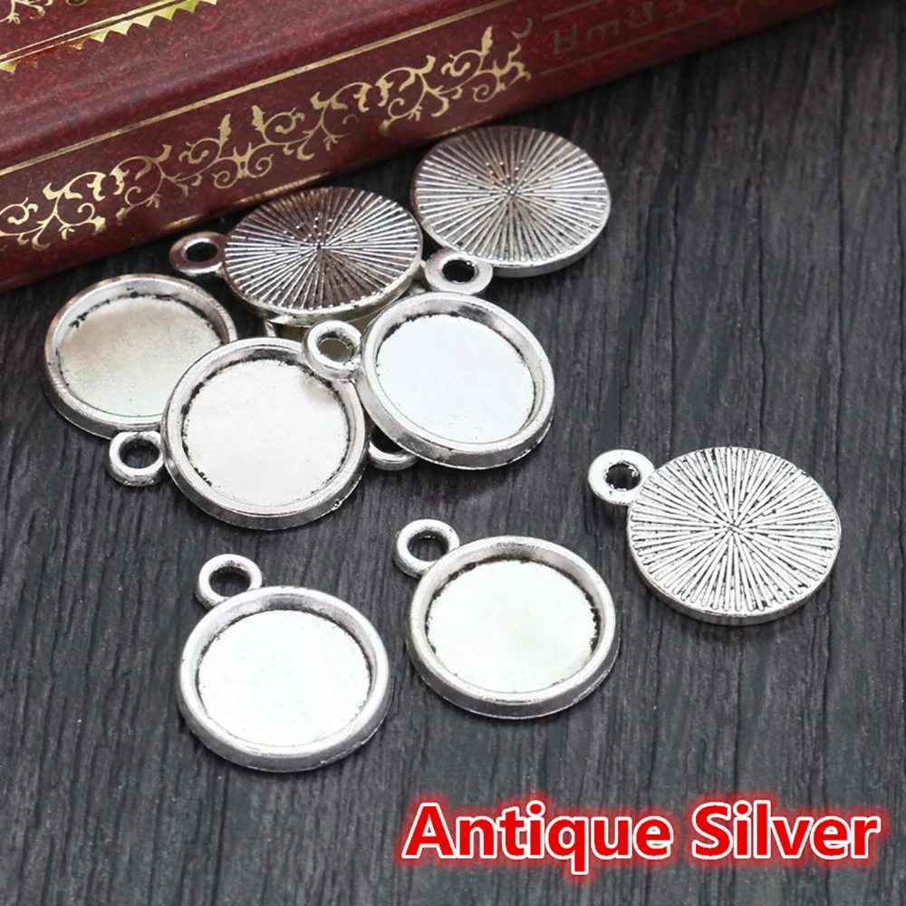 Antique Silver 50 шт., 8, 10 мм, внутренний размер, классический, 6 цветов, с покрытием, односторонний, одиночный, подвесной, простой стиль, кабошон, основа, установка, подвески - Цвет: Antique Silver