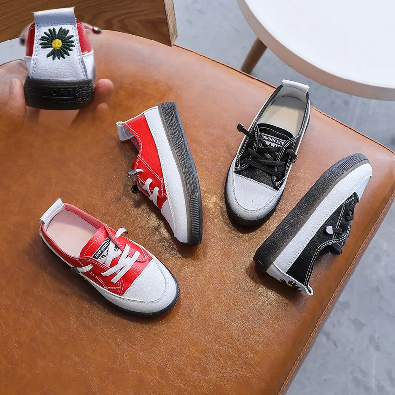 

Fashion Spring Children's Daisy Flower Canvas Shoes Casual Non-slip Floral Leather Shoes For Medium Big Boys Girls Kids Sneakers