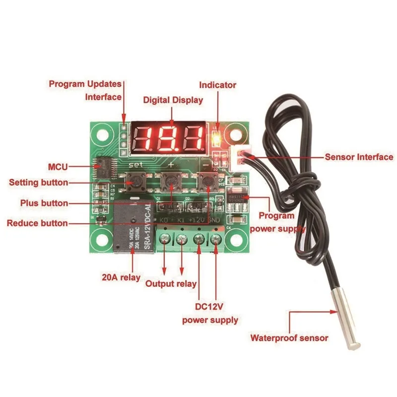 1 шт. W1209 DC 12V Температура отопления охлаждения Термостат Регулятор температуры