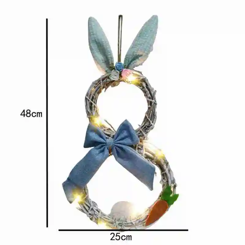 

Easter Bunny Garland With Lights Easter LED Lights Decoration Party Ornament Bunny Circle Wreath Rattan Pendant Hanging For D5H5