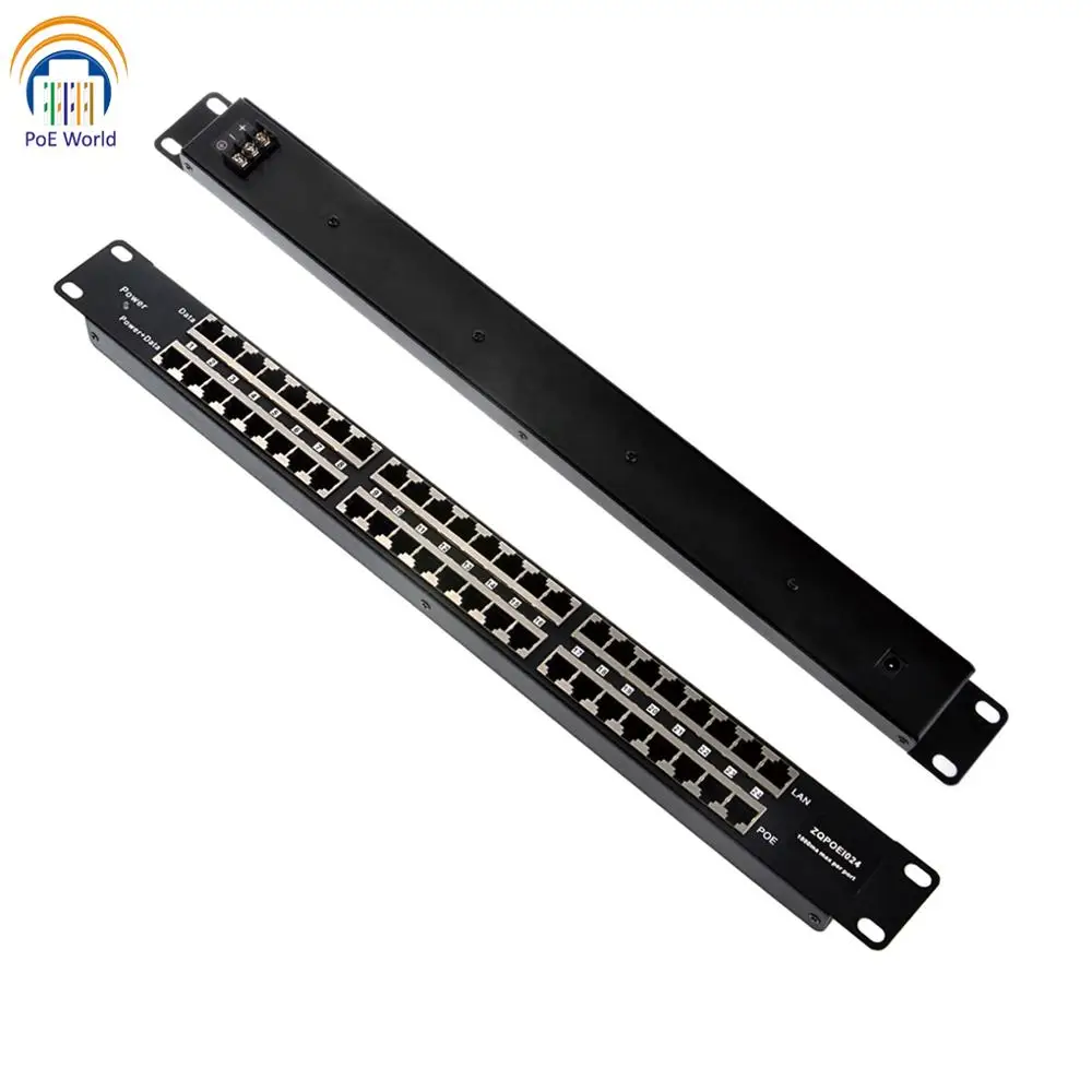 1U PoE инжектор 24 порта ethernet Mid span пассивная POE коммутационная панель питания 10/100