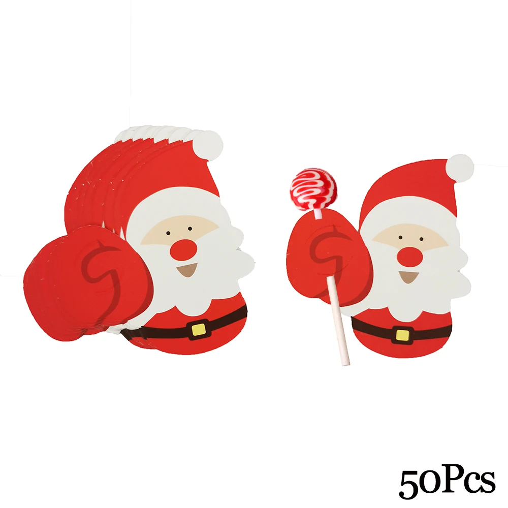 50Pcs Santa Clause Держатель для леденцов, бумажные карты для конфет, леденец, украшение, карта с мультяшным принтом, на Хэллоуин, Рождество, день рождения, конфета, аксессуары - Цвет: 50Pcs Santa Clause