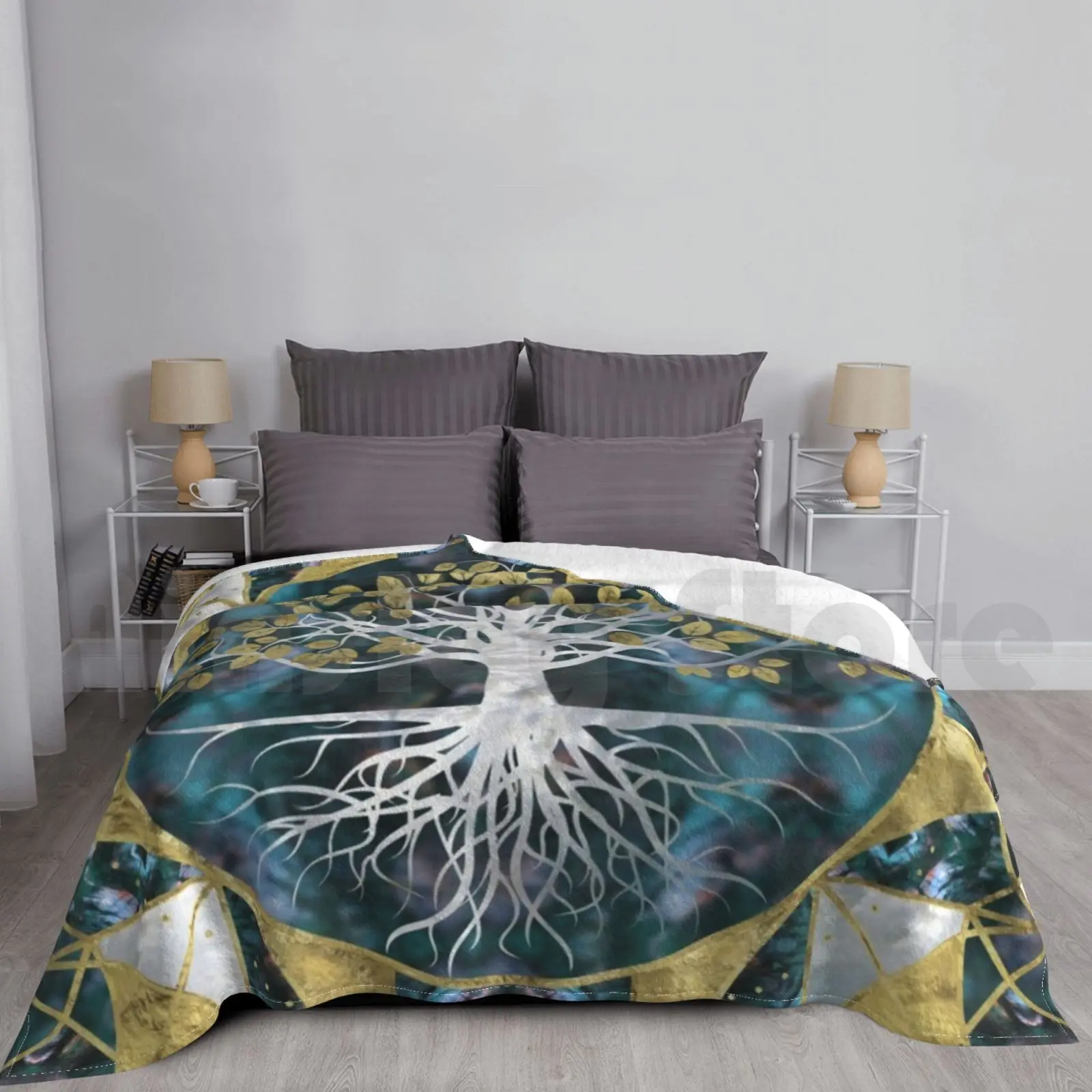 

Tree Of Life-Yggdrasil-Marble And Gold Blanket Super Soft Warm Light Thin Yggdrasil Tree Of Life Sacred Tree