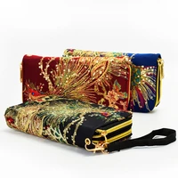 women wallet long zipper coin purse designers luxury handmade embroidery peacock retro clutch wallet female for teenager girl