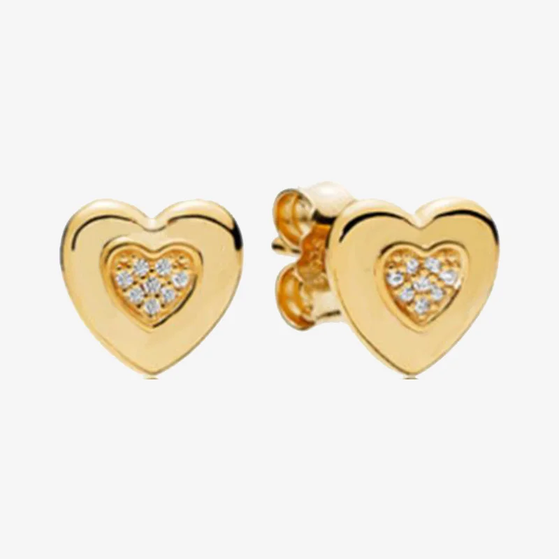 

925 Sterling Silver Pan Earring Golden Heart Shape Simple Personalized Earrings For Women Wedding Gift Fashion Jewelry