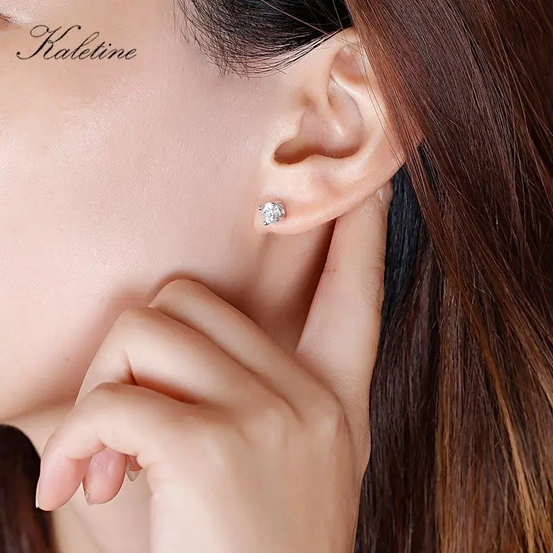 Женские серьги гвоздики из серебра 925 пробы с круглым фианитом|crystal stud earrings|stud