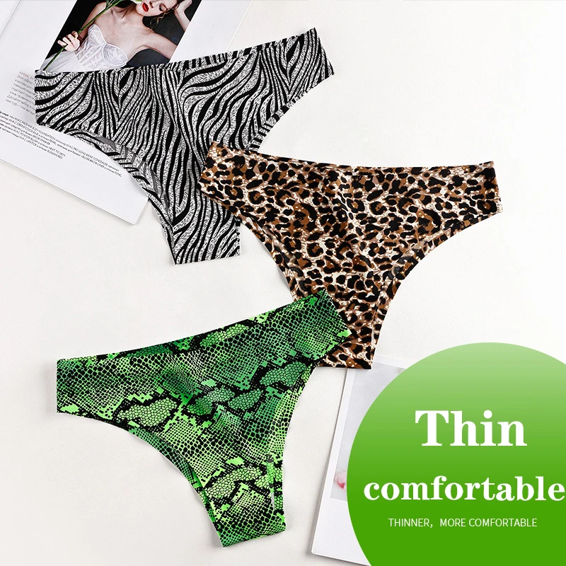 

Summer Seamless Underwear Lady Panties Thong Sexy Intimate Briefs Leopard Print Super Thin Ice Silk Low-rise Cotton Underpants