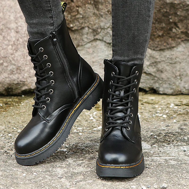 

2021 New Thick-soled high-top zipper Martin boots women's platform height-increasing shoes large size motorcycle boots non-slip