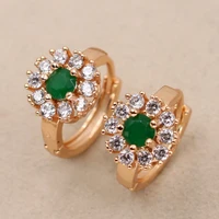 indian jewelry luxury women hoop earrings bohemian style flower gold earrings big gem round zircon earrings obs3339