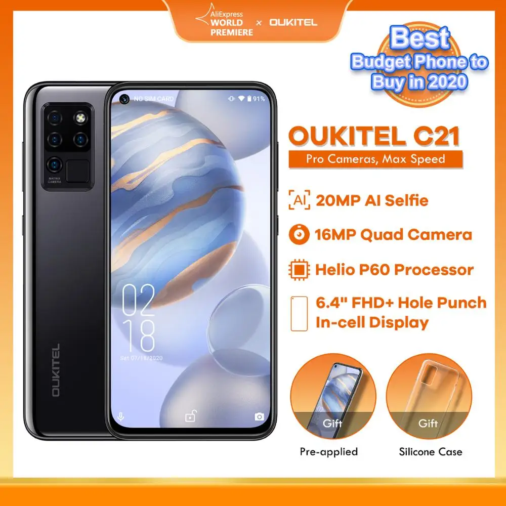 

Смартфон OUKITEL C21, селфи-камера 20 МП, 6,4 дюйма FHD +, дырокол, Восьмиядерный Helio P60, 4 + 64 ГБ, мобильный телефон, 4000 мАч