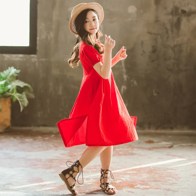 Платье для девочек коллекция 2019 года летние хлопковые однотонные платья