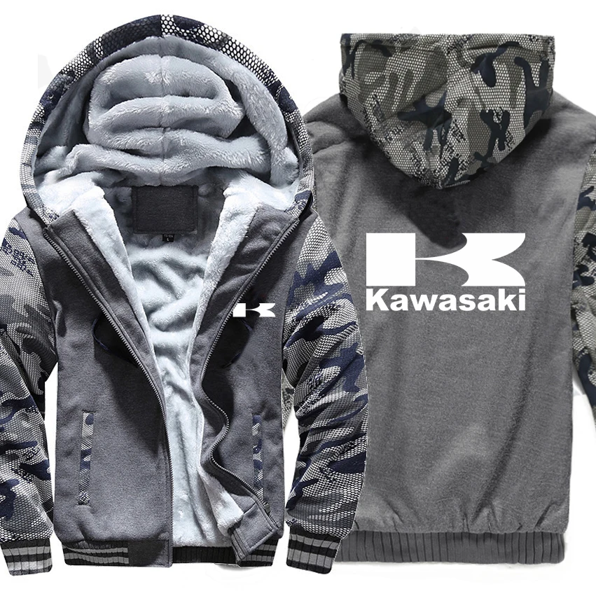As picture Kawasaki, моторные толстовки зимняя камуфляжная теплая зимняя куртка с капюшоном на утином Для мужчин флис Мотоцикл Kawasaki Толстовка - Цвет: As picture