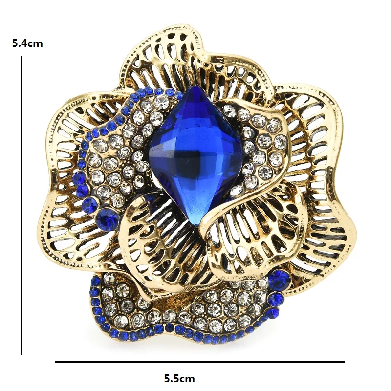 Wuli &amp baby Большой синий кристалл броши в форме цветка розы для женщин металл