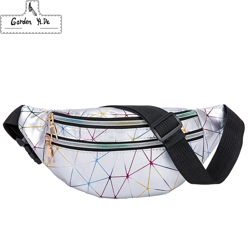 Поясная Сумка женская голографическая забавная сумочка розового и серебристого