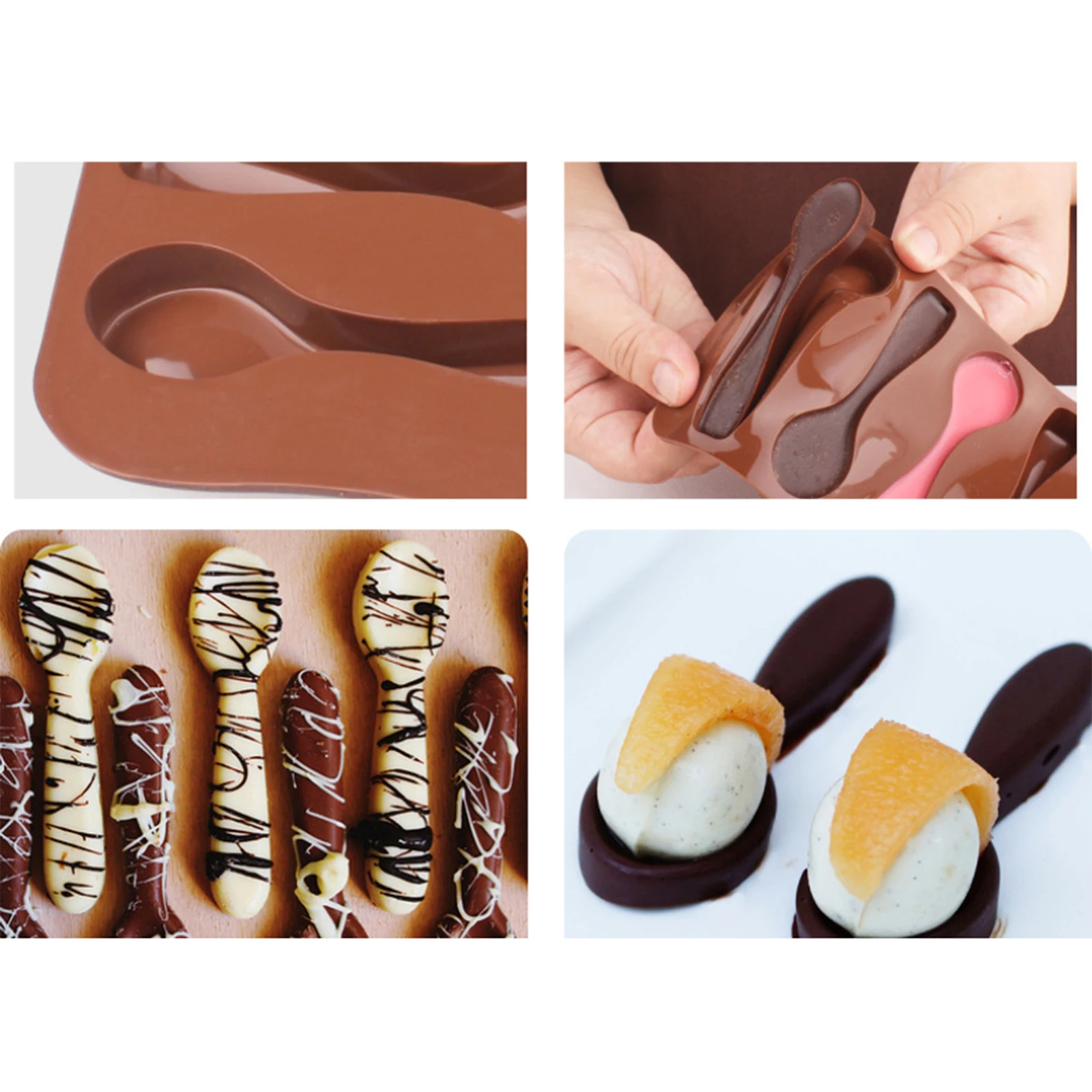 

1pc 6 Holes Spoon DIY Shape Chocolate Mold Silicone Diy Biscuit Jelly Pudding Candy Ice Baking Tools Spoon Design Cake Moulds