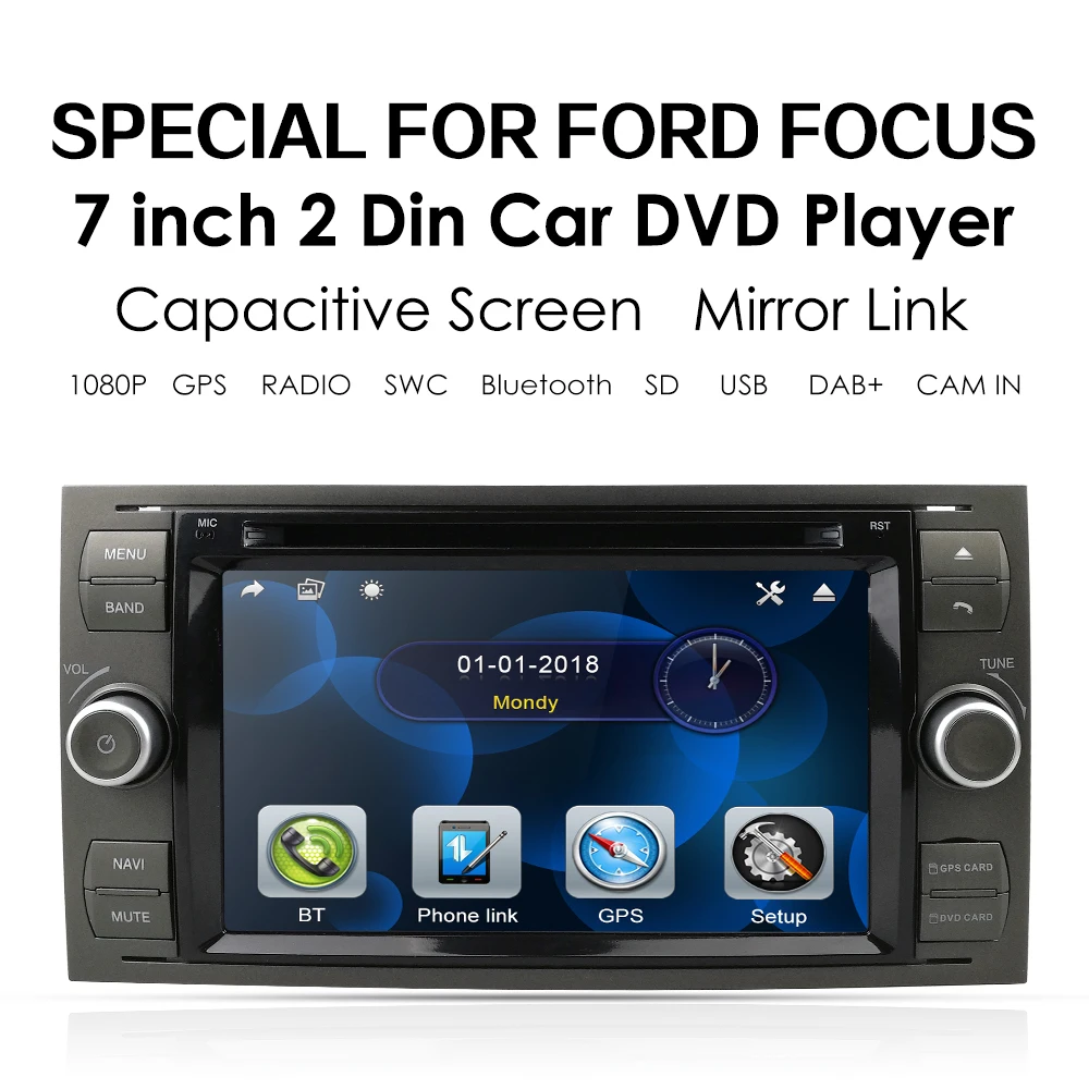 7-дюймовый 2 Din автомобильный DVD GPS DAB плеер для Ford Focus/Mondeo/Transit/C-MAX/Fiest RDS с управлением