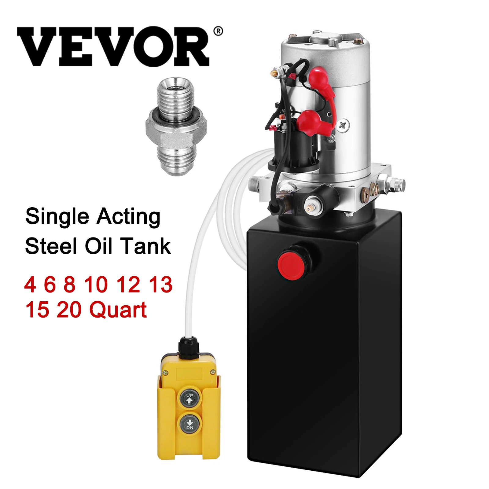 

VEVOR Hydraulic Power Trailer Pump 4 6 8 10 12 13 15 20 Quart Dump Truck Single Acting Metal Reserve With Remote Control 12V DC